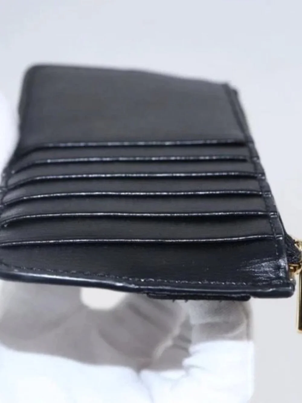 Salvatore Ferragamo Vala Card Case Leather Black Gold Auth BA8463